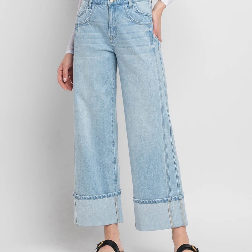 VERVET SUPER HIGH RISE CUFF BAGGY WIDE JEANS